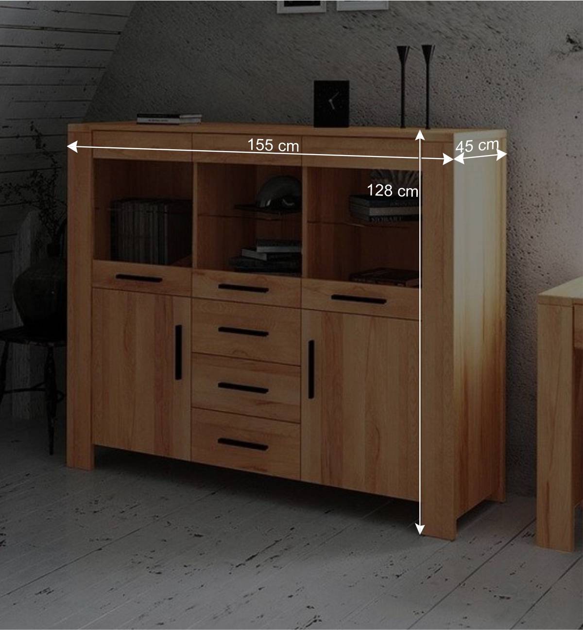 Wohnzimmer Highboard Mosniak aus Kernbuche Massivholz