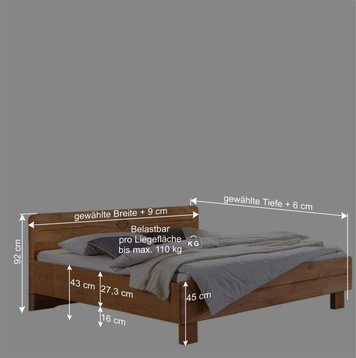 Holz Bett Apolios in Erle teilmassiv