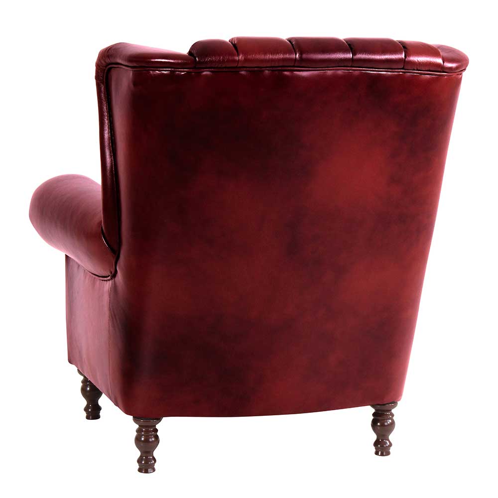 Chesterfield Ohrensessel in Dunkelrot Leder - Guantama