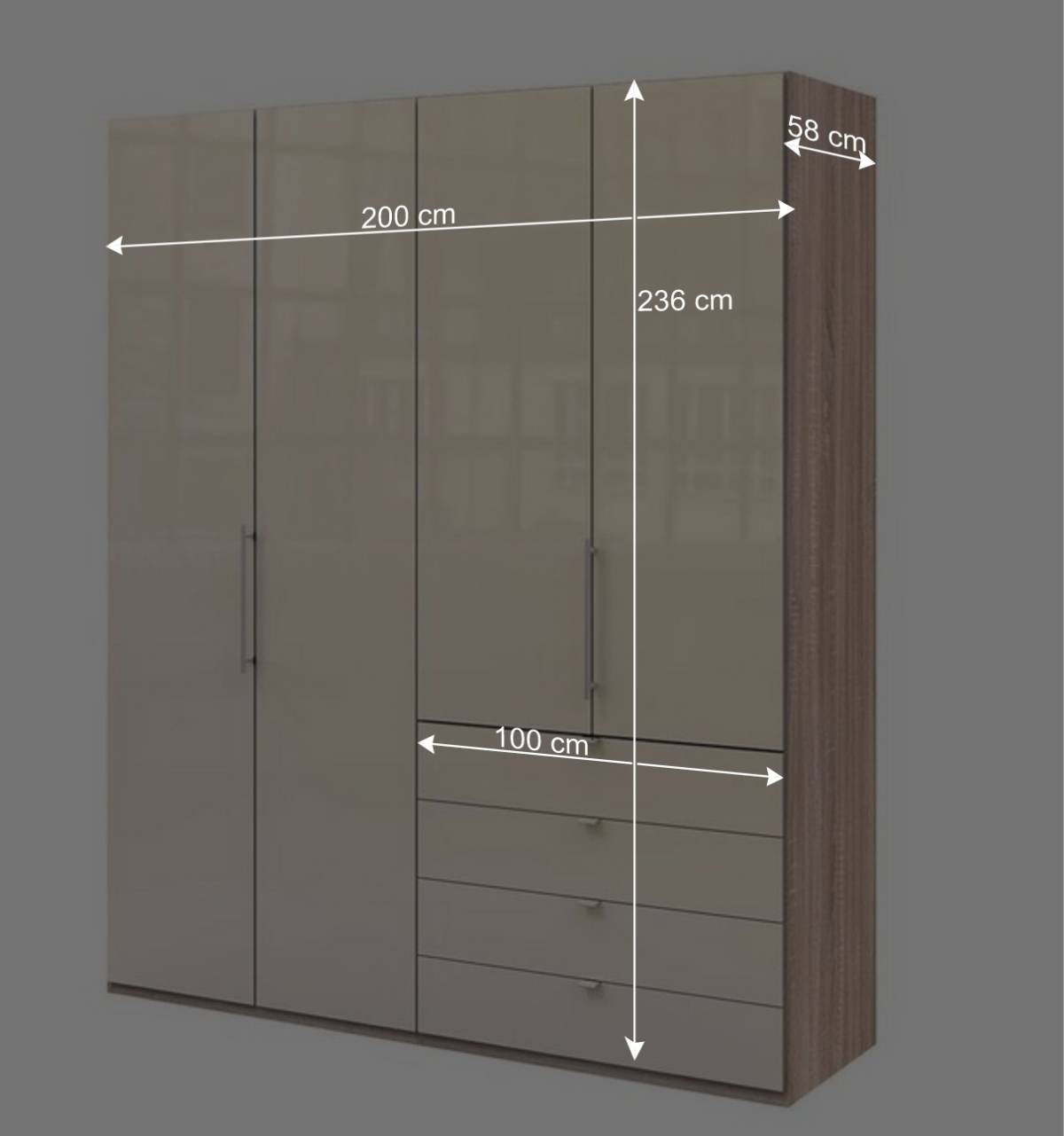 Hoher Schlafzimmerschrank 2-türig & 4 Schubladen - Rativian