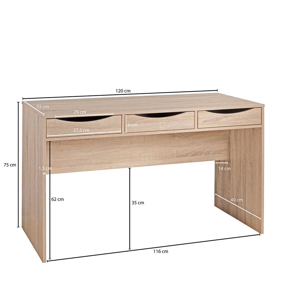 120x55 Schreibtisch mit drei Schubladen - Beguine