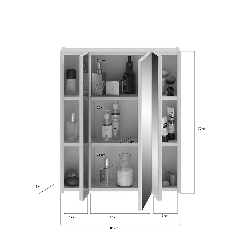 60x70x18 cm Bad Spiegelschrank 3-türig - Whale