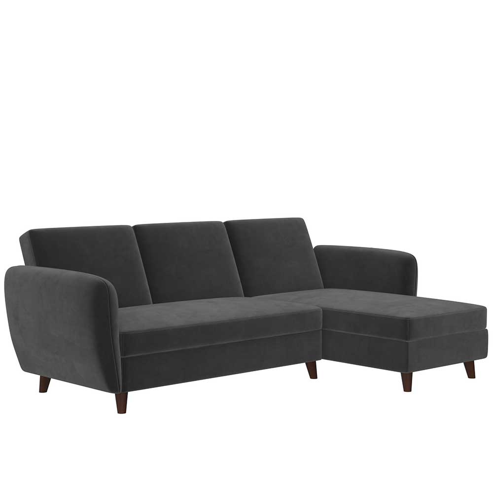 Samt-Ecksofa mit Bettfunktion in Grau - Sinata