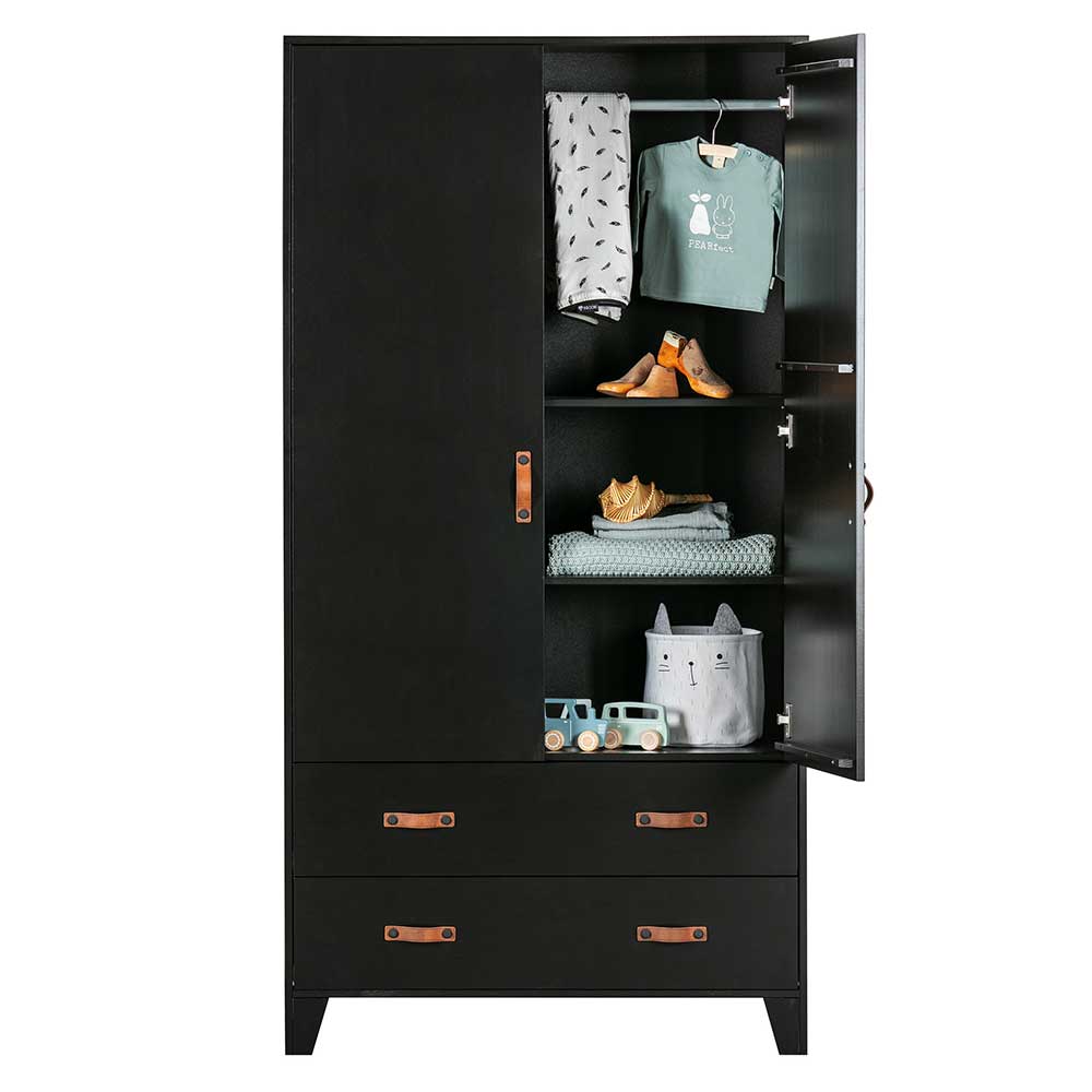 Teilmassiver 94x180x40 Kiefernholz Kleiderschrank in Schwarz - Ilvessino