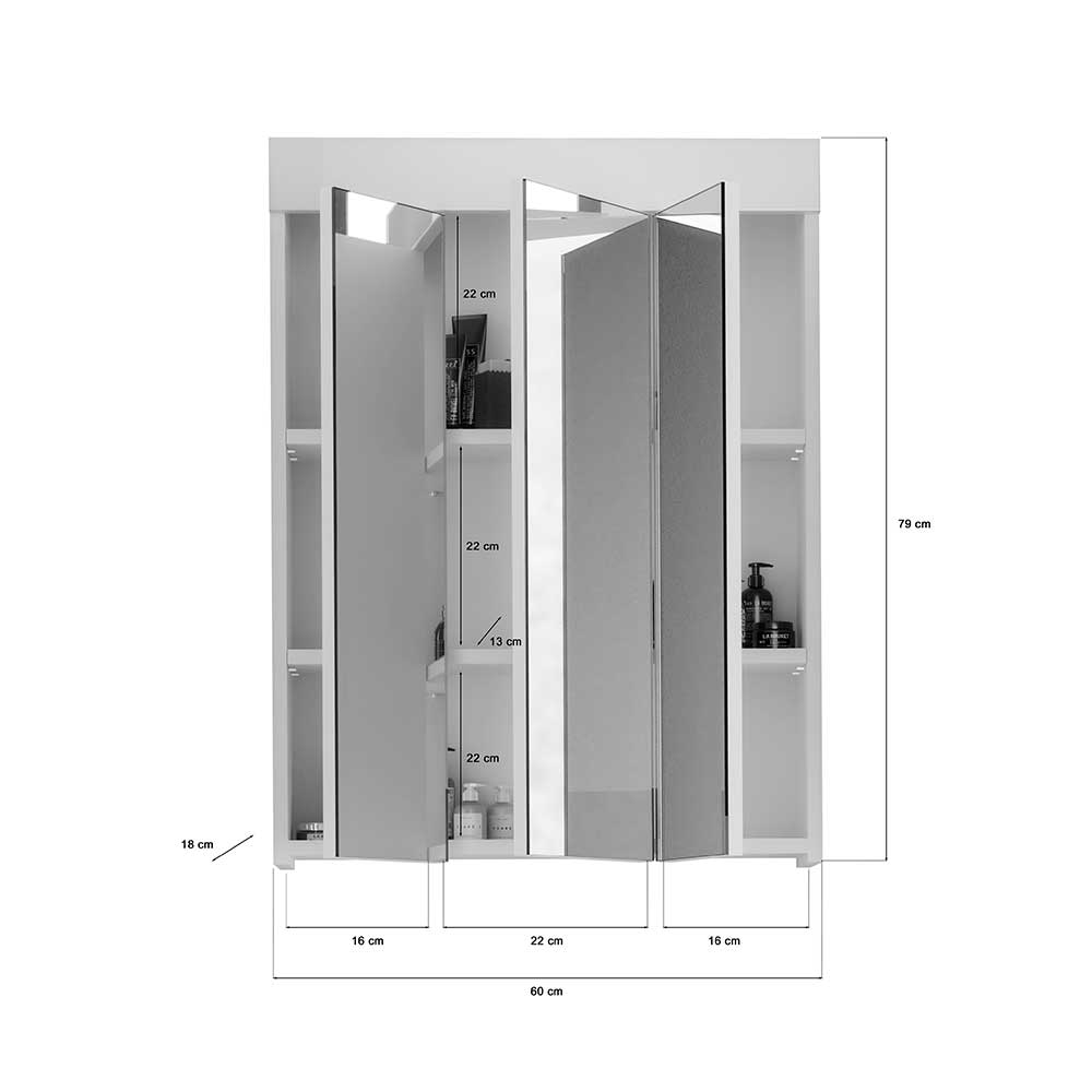 60x79x18 Bad Spiegelschrank in Weiß - Panjol