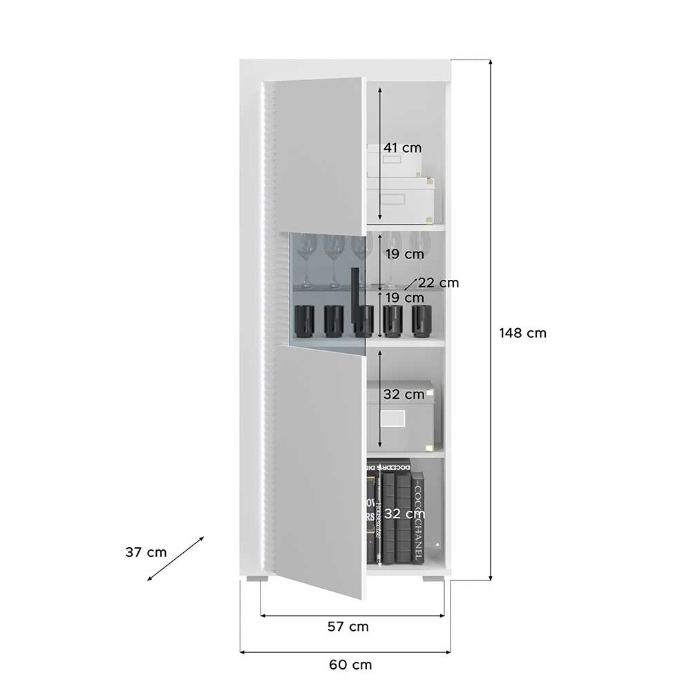 Hochglanz Vitrine mit LED in Weiß - Gomata