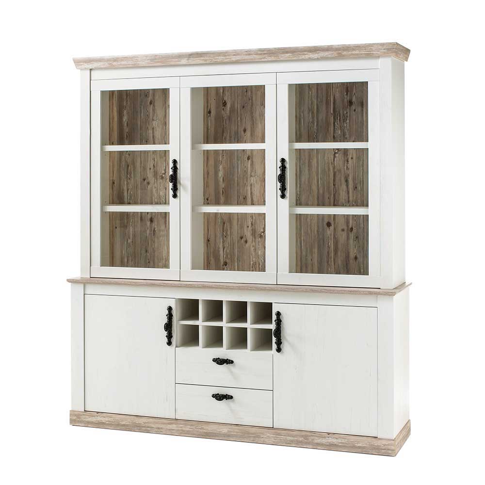 Landhaus Buffet Schrank in Weiß Pinie Nedita 184 cm breit