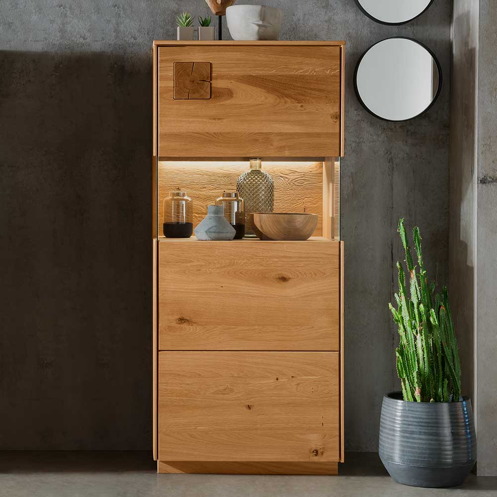 1-türige Highboard Vitrine aus Wildeiche - Millena