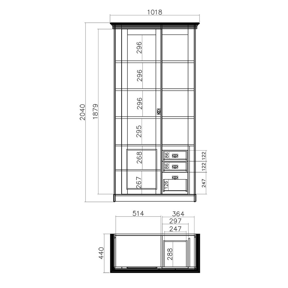 Country Style Vitrinenschrank zweifarbig - Diatara