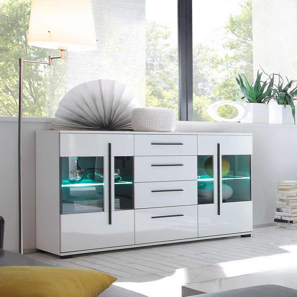 Design Sideboard Nennja in Weiß Hochglanz Glas