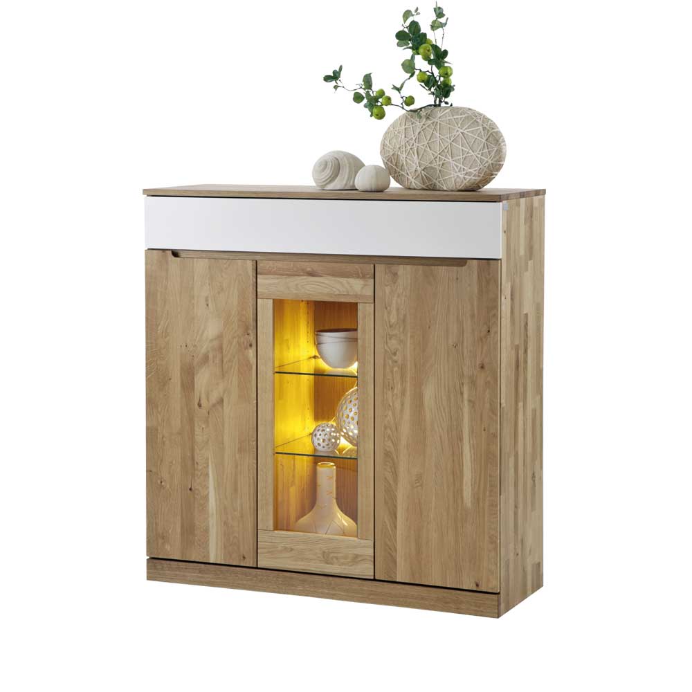 Wildeiche Highboard Natrius mit Glastür