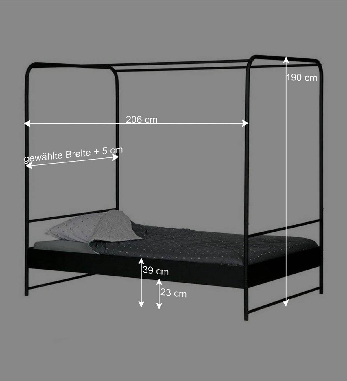 Loft Style Metall Himmelbett Inna in Schwarz