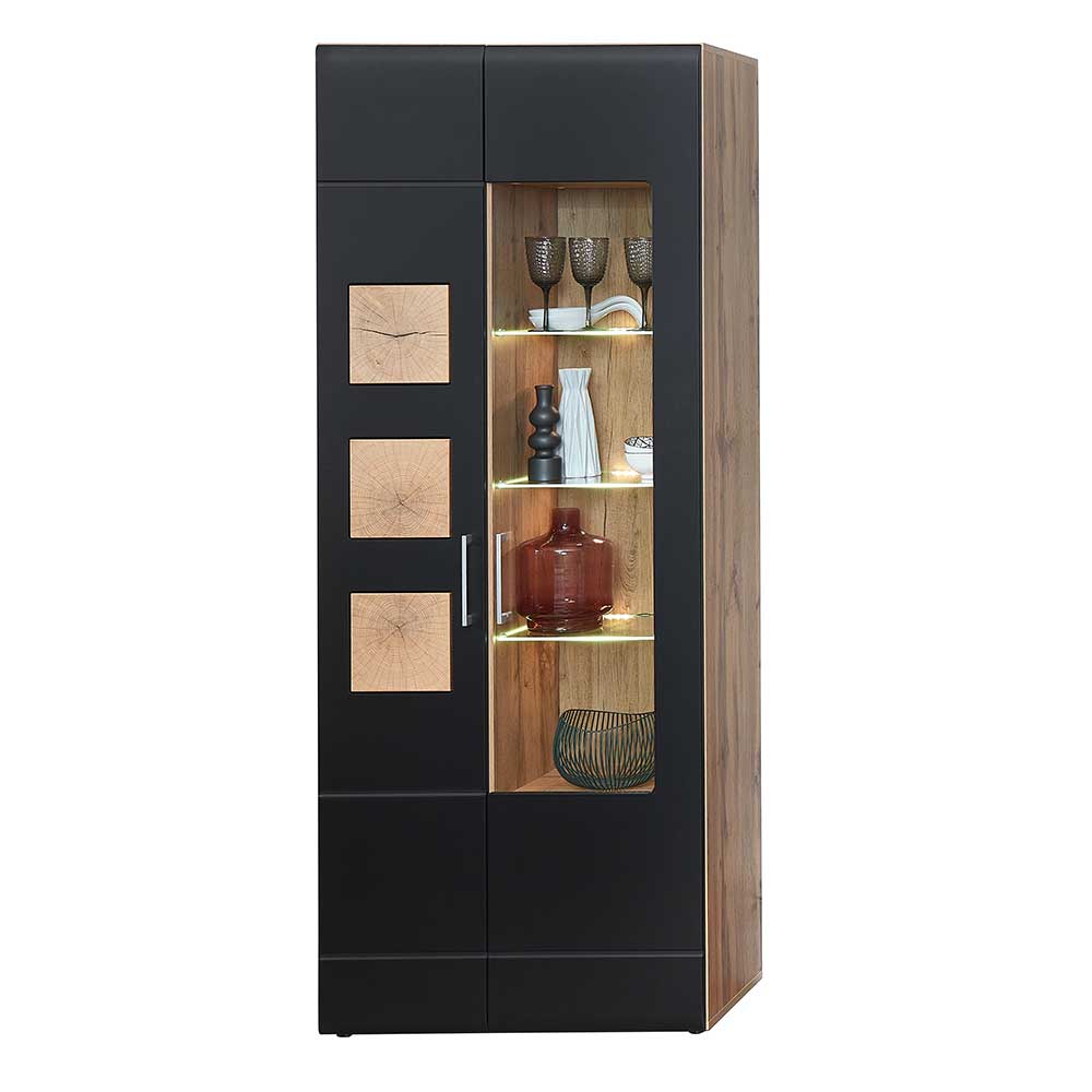 80x208x37 Vitrine in Schwarz & Wildeiche - Kandu