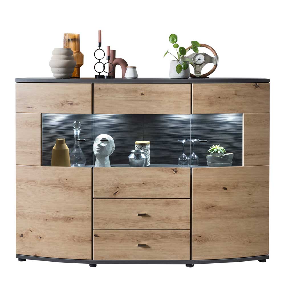 Design Sideboard mit Glaseinsatz - Lyneka