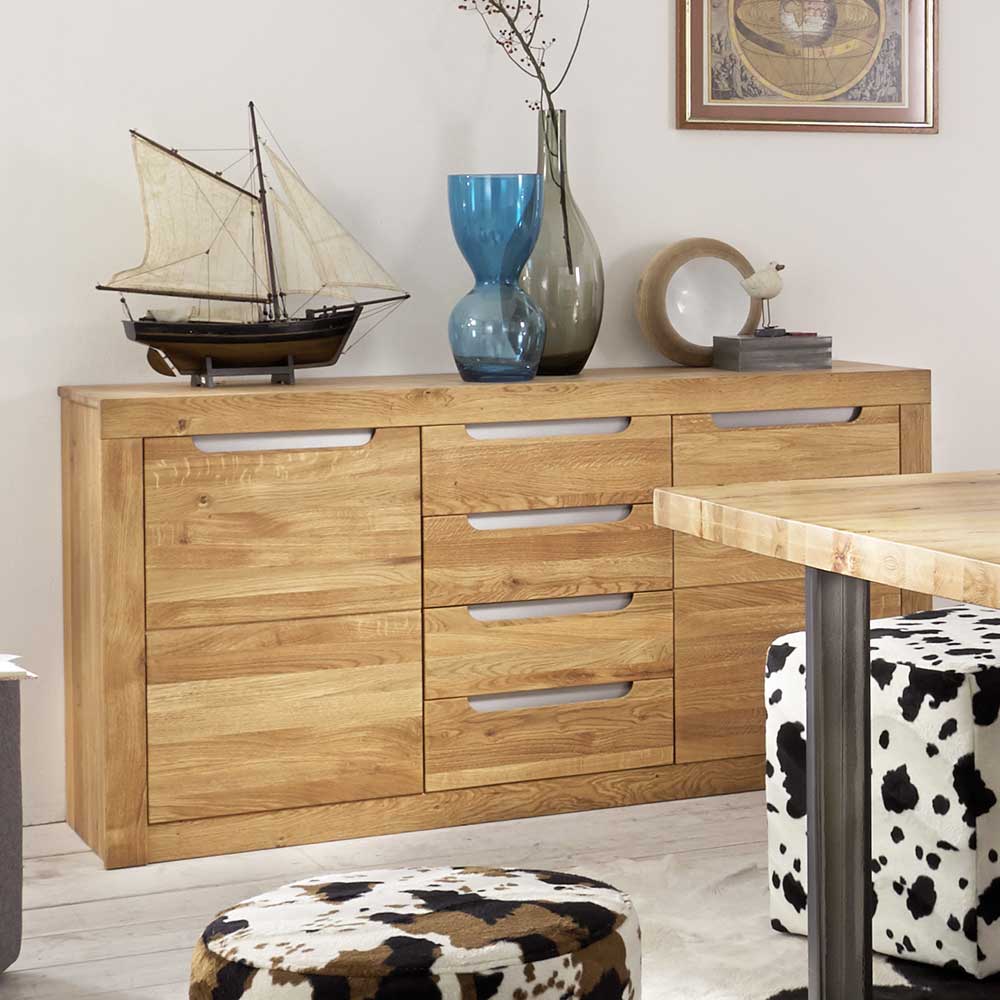 160x82x44 Massives Sideboard aus Wildeiche Bianco - Jiango