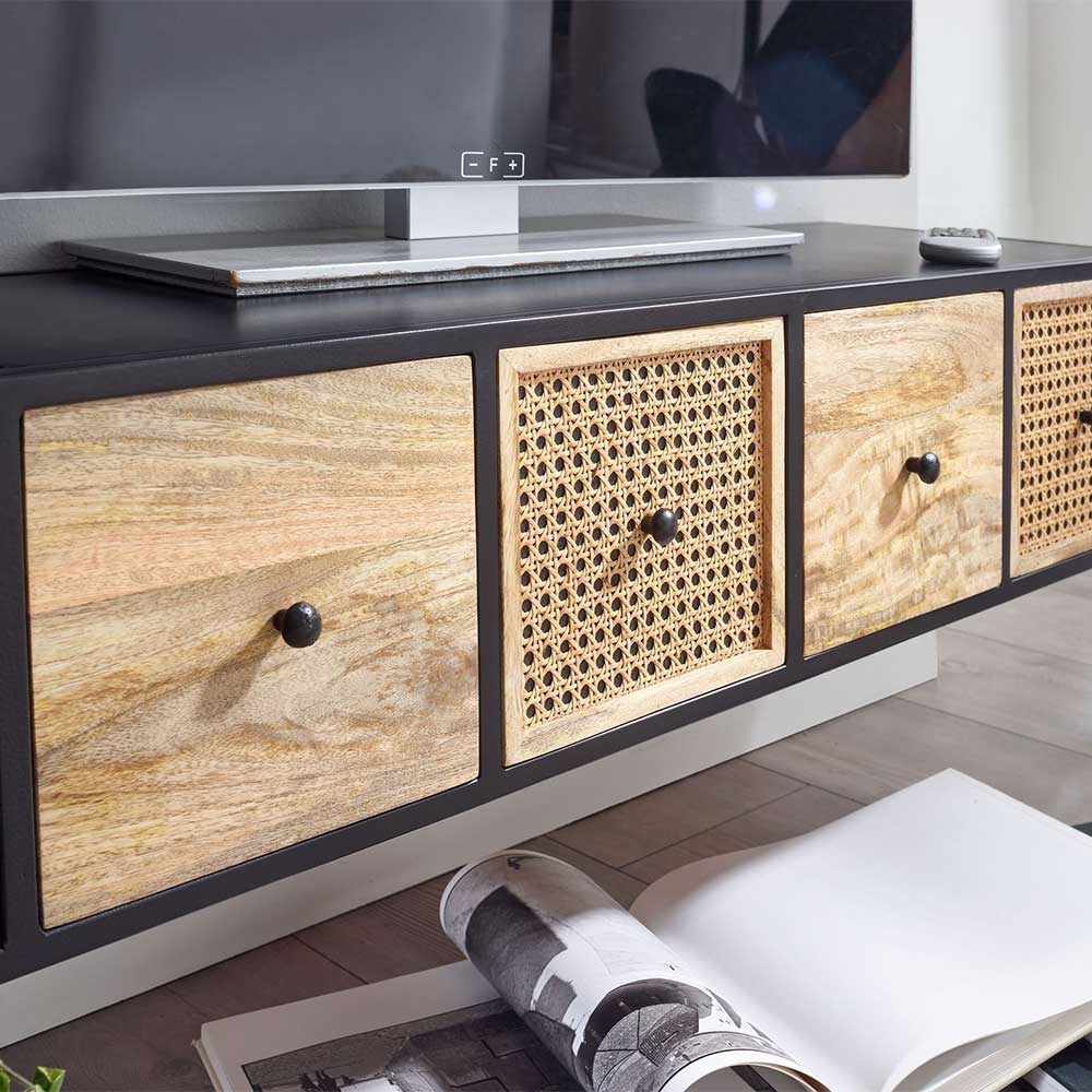 Hängendes TV Board aus Holz & Wiener Geflecht - Leiria