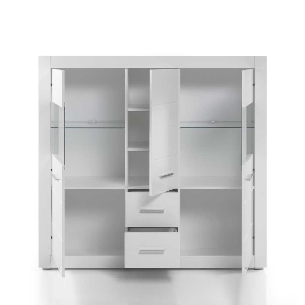 Hochglanz Highboard in Weiß mit Glas Yulis 3-türig