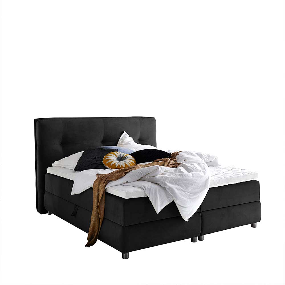 Schwarzes Boxspringbett mit Bettkasten - Luya