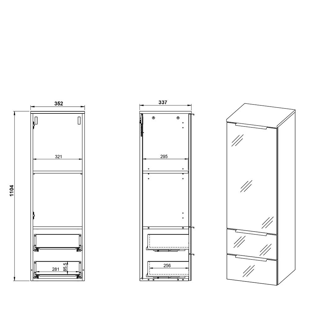 Badezimmer Hängeschrank in Silbergrau Glas - Dikono