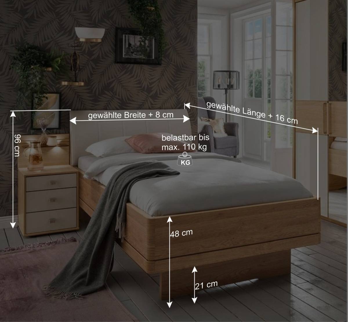 Einzelbett & Nachtkommode als Set - Emdsiva (zweiteilig)