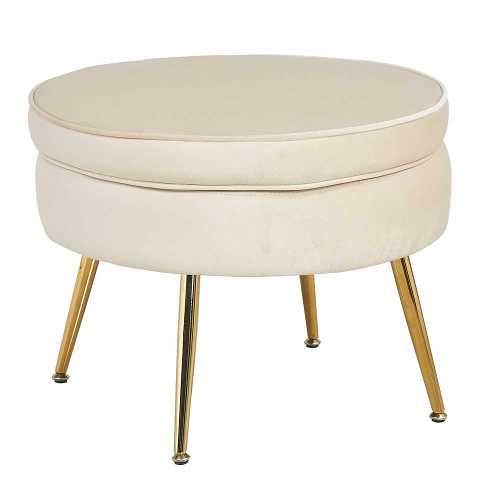 Hocker in Beige Samtbezug - Mamba