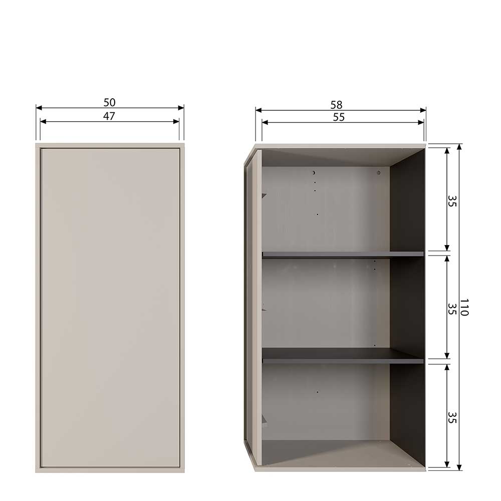 50x110x58 cm Grauer Kleiderschrank aus Kiefer - Career