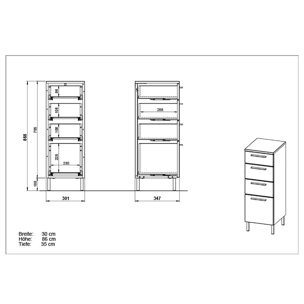 Weißer Bad Unterschrank mit 4 Schubladen - Maiksena