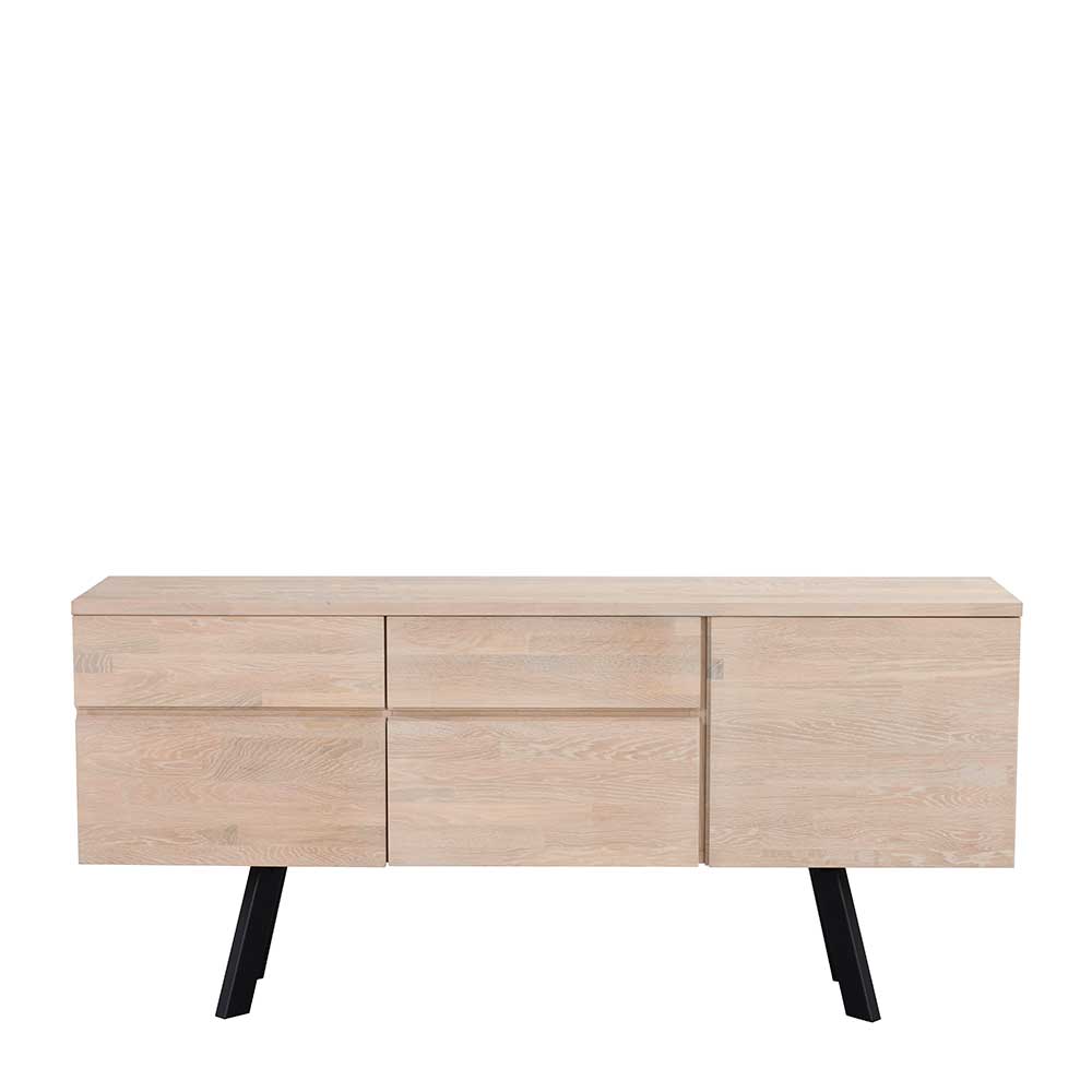 White Wash Sideboard aus Eiche massiv Pulva mit Stahl Schwarz