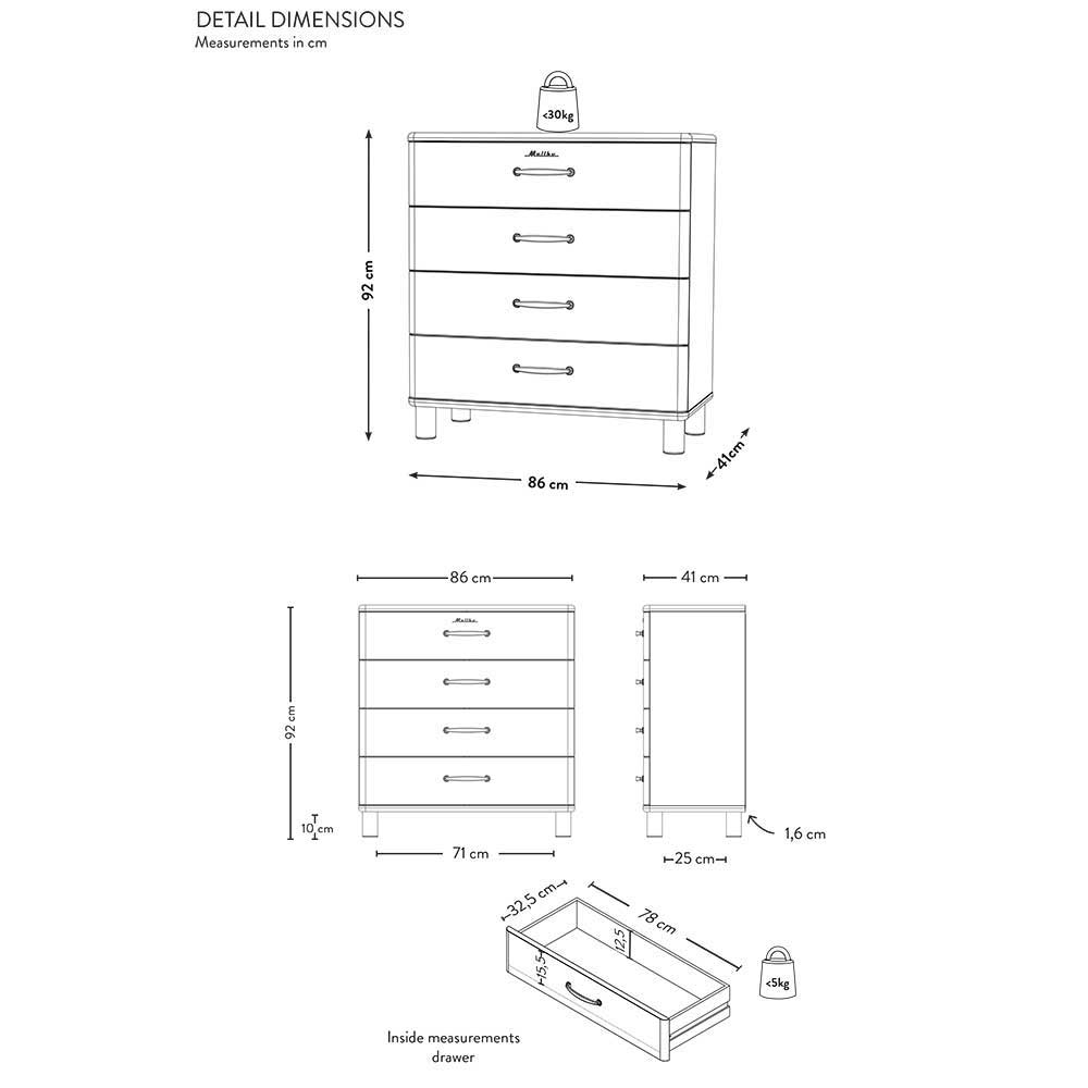 86x92x41 Retro Kommode mit vier Schubladen - Pencodo