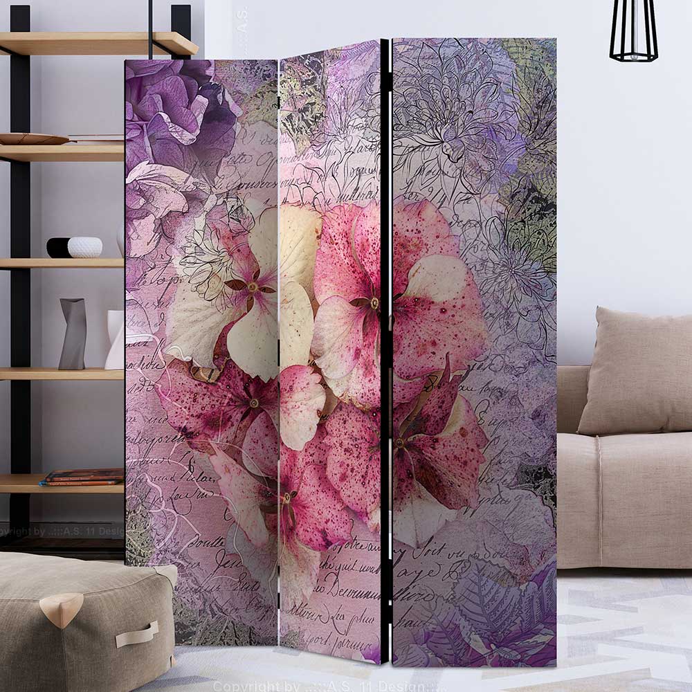 Vintage Leinwand Paravent mit Blumen Motiv - Crabira