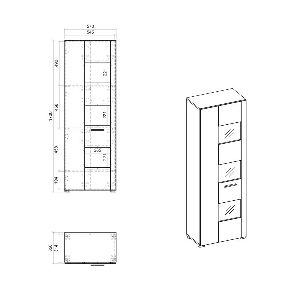 58x170x35 Hochglanz Vitrine in Weiß - Timmona