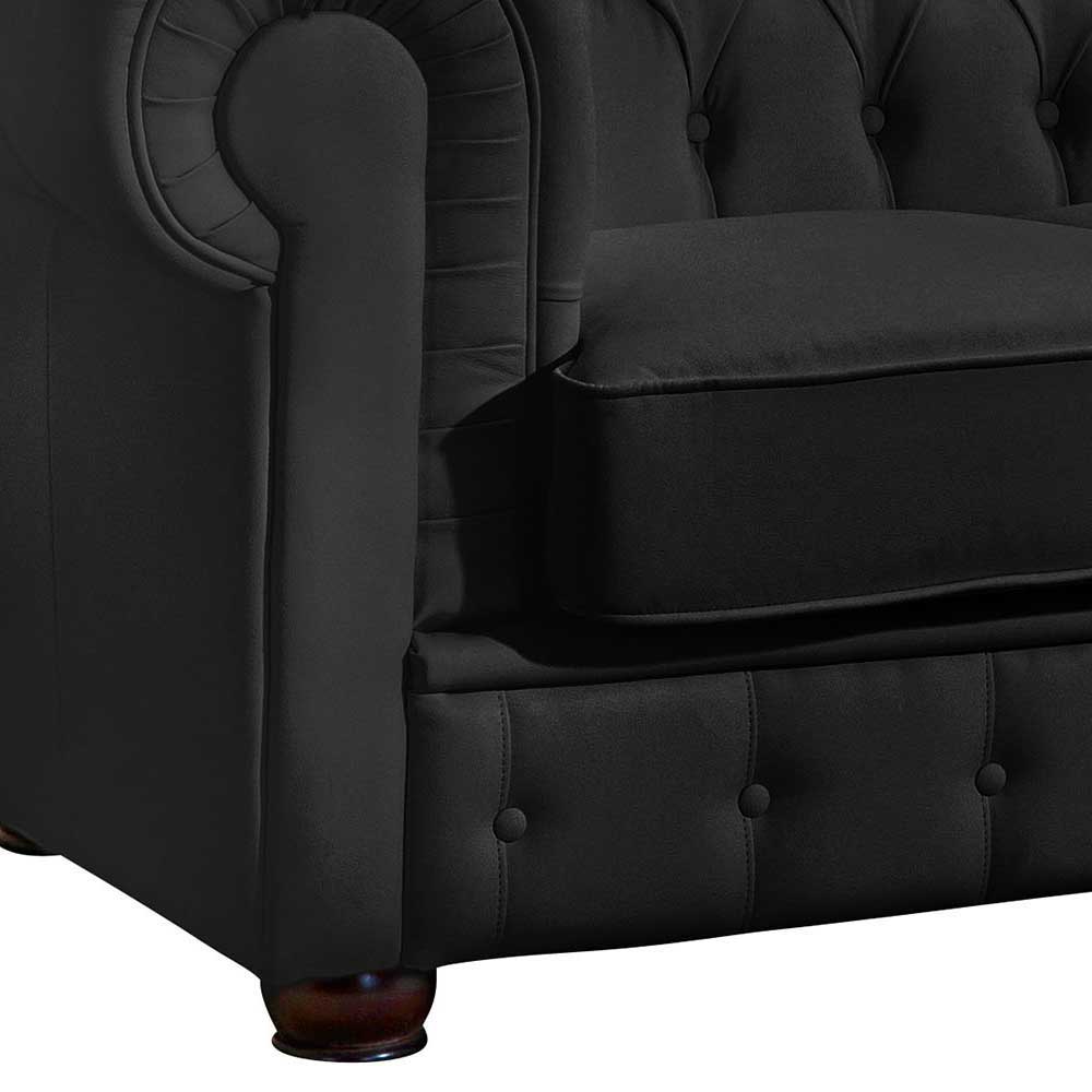 Chesterfield-Sofa in Schwarz Kunstleder - Riscos