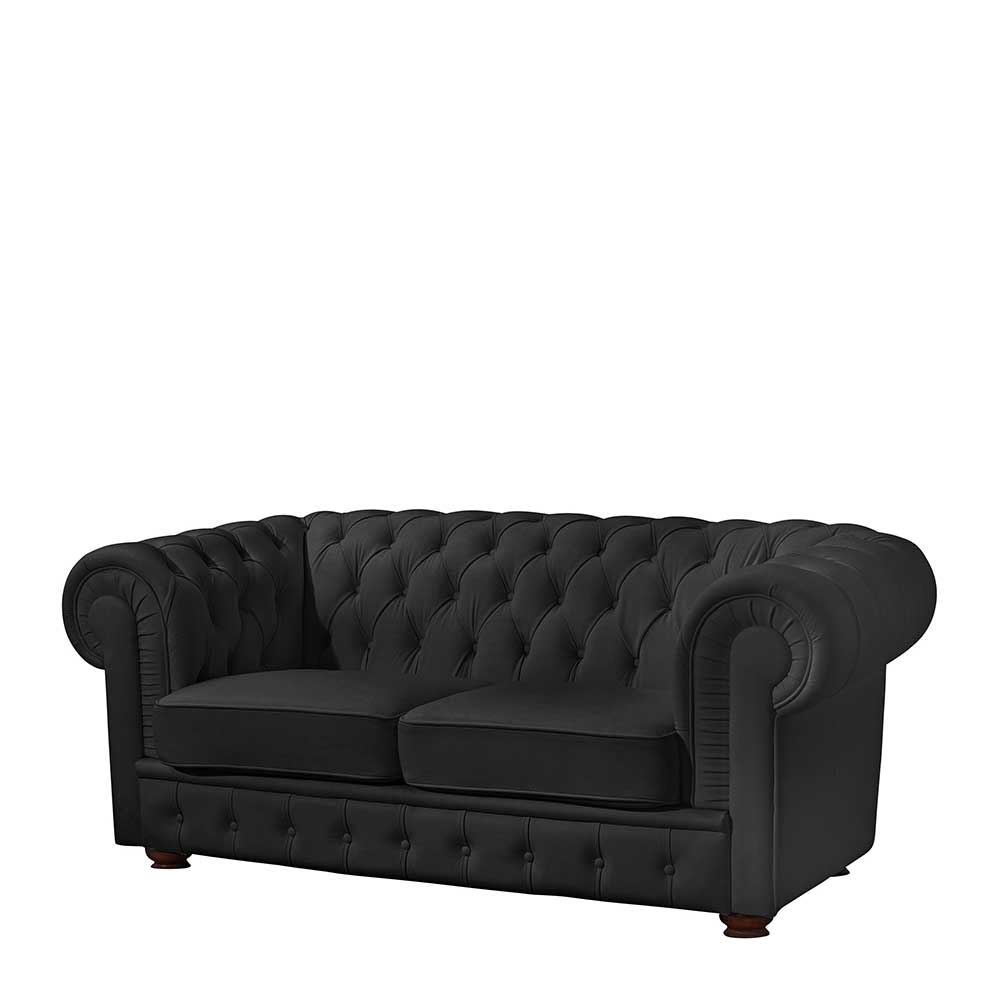 Chesterfield-Sofa in Schwarz Kunstleder - Riscos