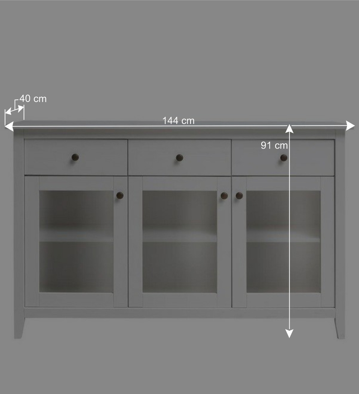 144x91x40 Landhaus Anrichte mit 3 Glastüren - Astinion