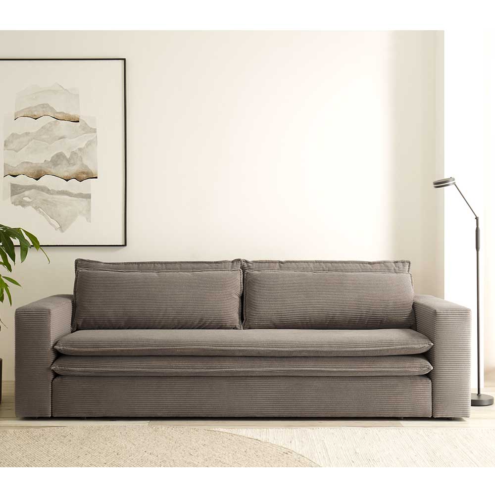 Dreisitzer Bettsofa in Hellbraun Cord - Anyna