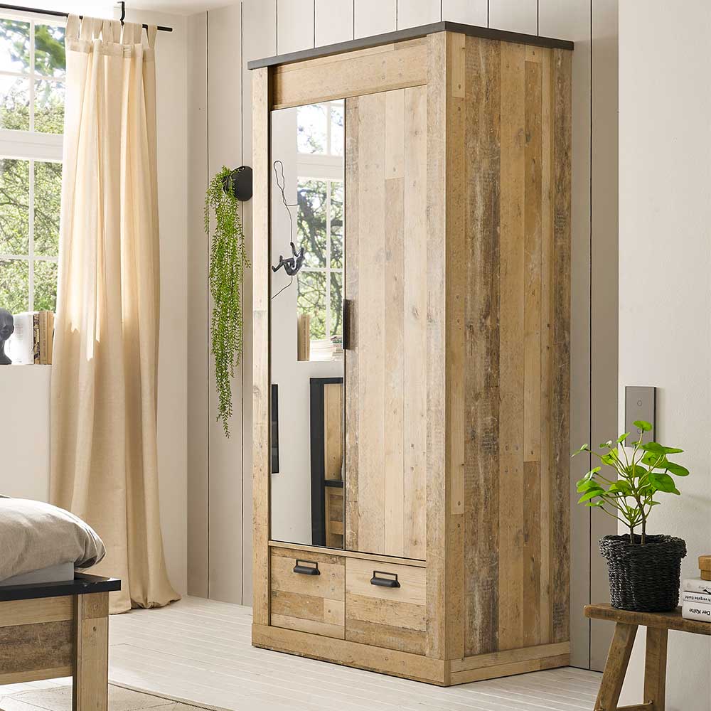 93x209x63 Kleiderschrank mit Spiegel - Naiavio