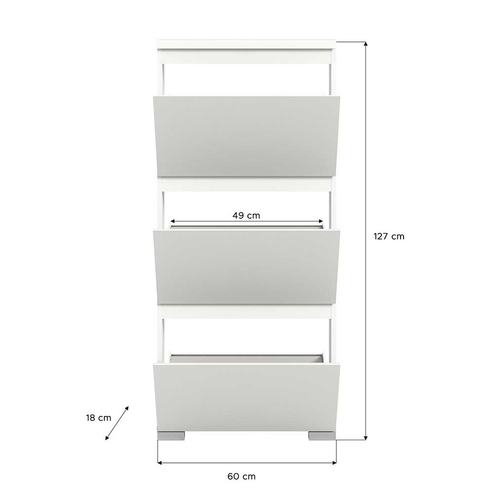 60x127x18 60 cm breiter Schuhschrank mit drei Walzen - Suad