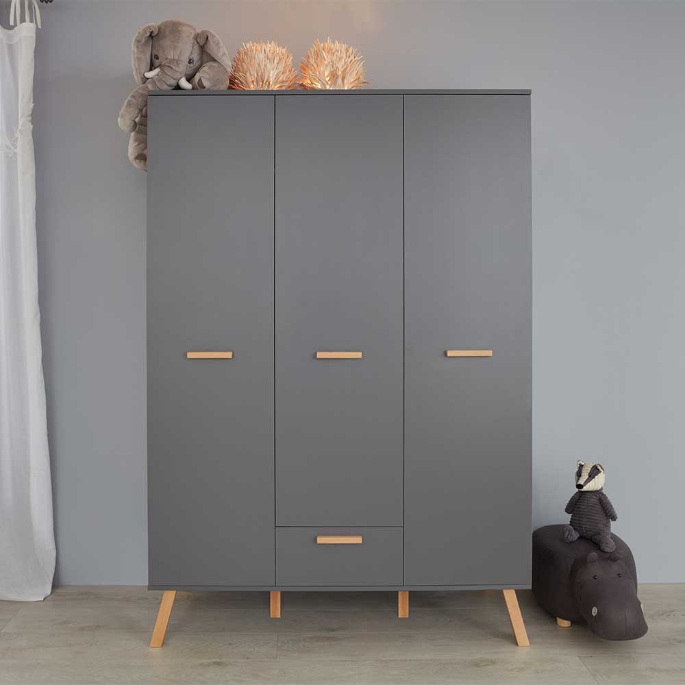 Kleiderschrank in Grau & Buche Natur - Wout