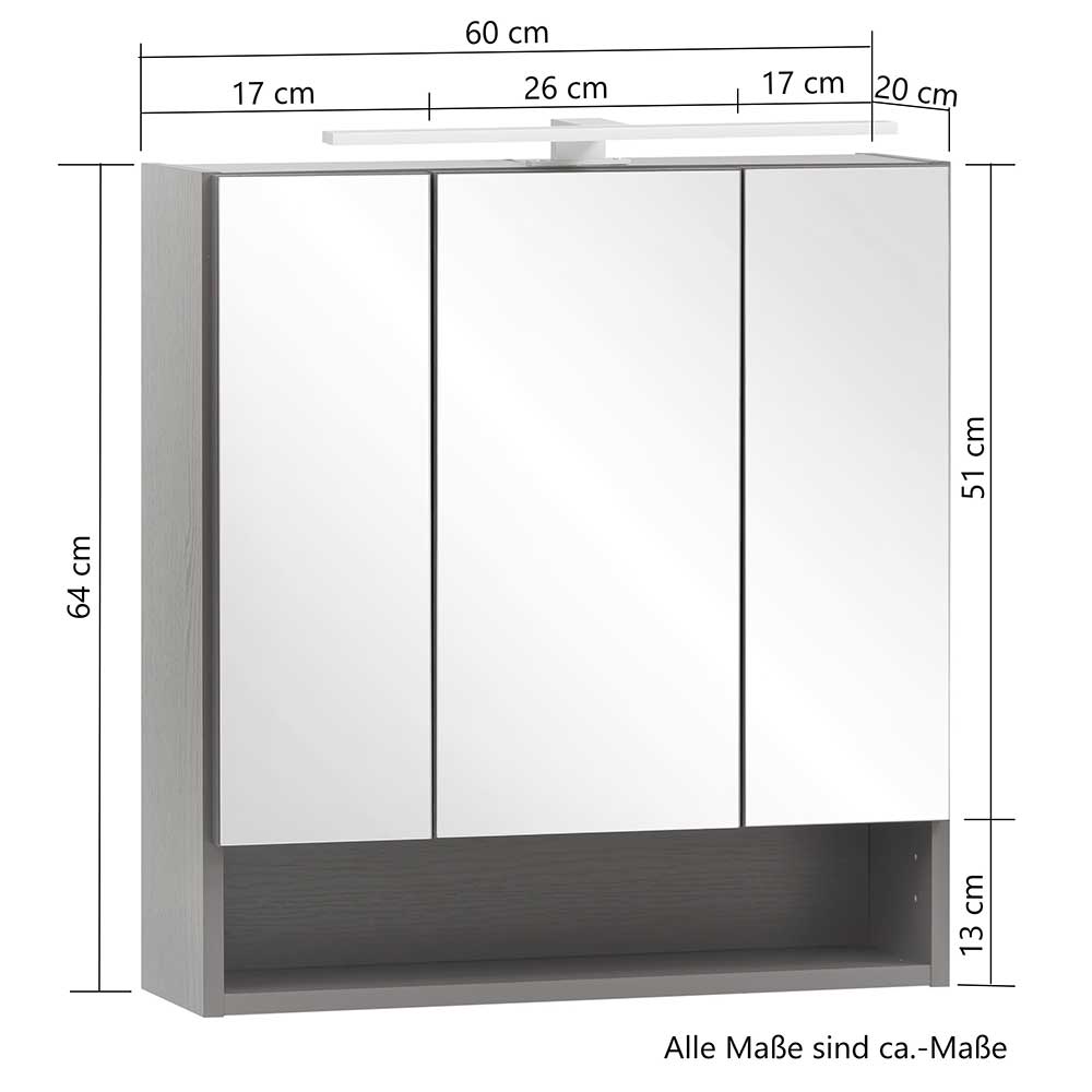 3D Spiegelschrank in Wildeiche Nachbildung - Tofias