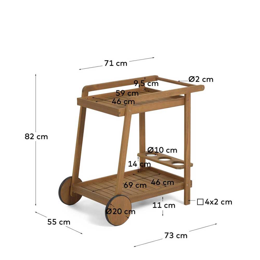 Outdoor Servierwagen aus Akazie Massivholz - Rondja