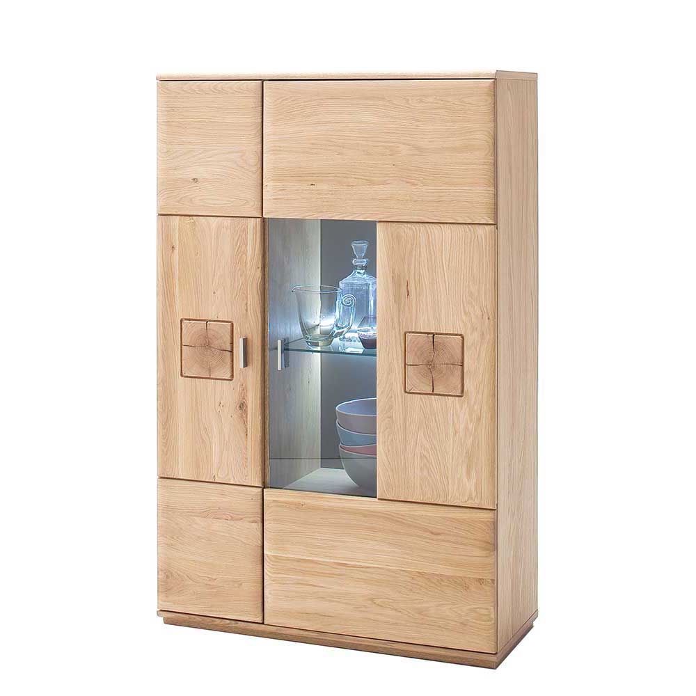 Highboard 2-türig mit Glas-Einsatz Pontros in Eiche Bianco teilmassiv