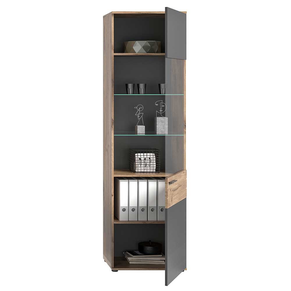 Wohnzimmer Vitrinenschrank in der Größe 57x200x37 cm - Lucios