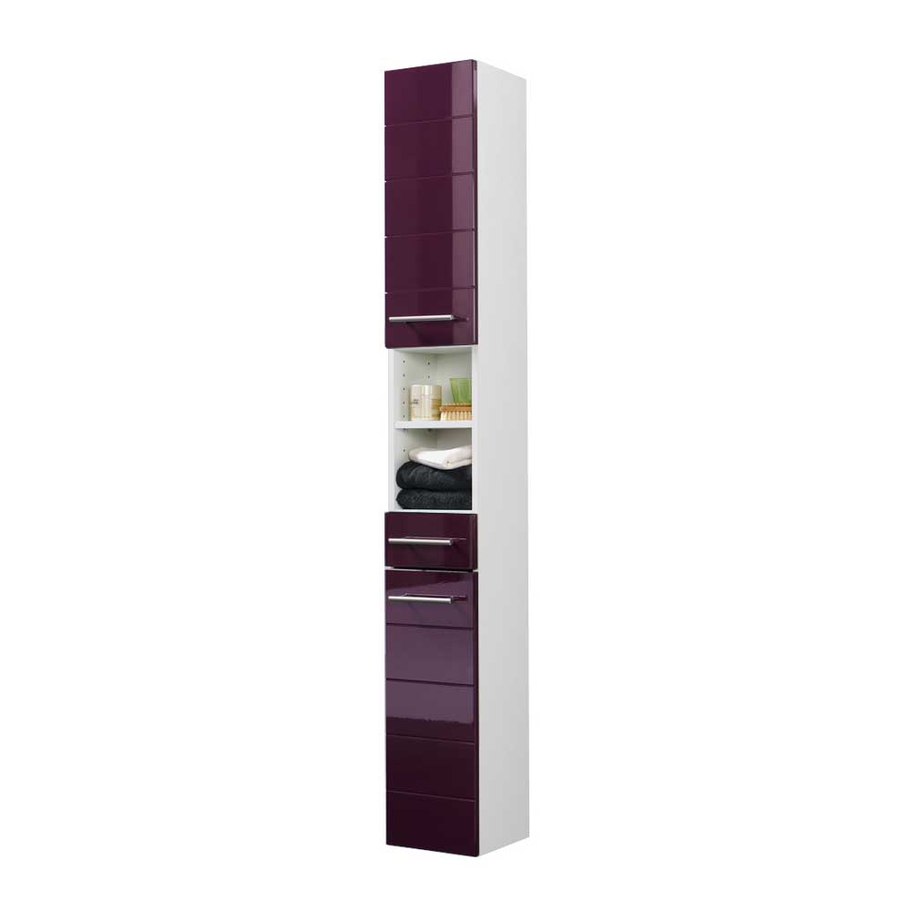 Badezimmer Hochschrank Laydia in Aubergine Hochglanz