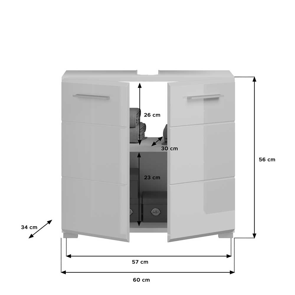 Hochglanz Unterbeckenschrank mit Doppeltür - Juleen