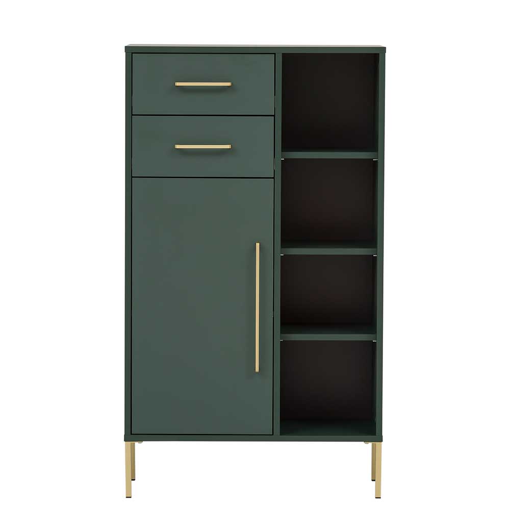 Badezimmer Highboard in Dunkelgrün & Gold - Aqua