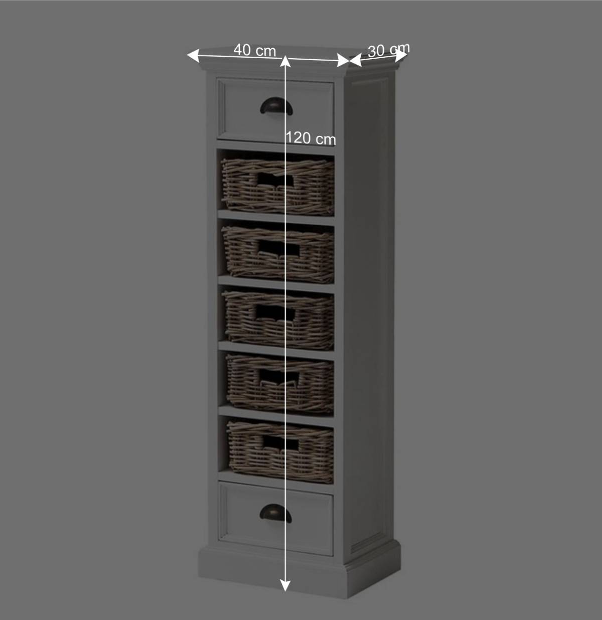 Schmale Landhaus Kommode in Weiß Venzeno 40x120 cm