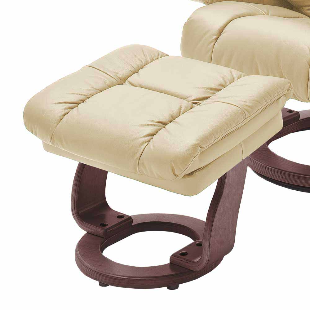 Relax Sessel mit Leder in Creme & Gestell Walnuss Hermine inkl. Hocker (zweiteilig)