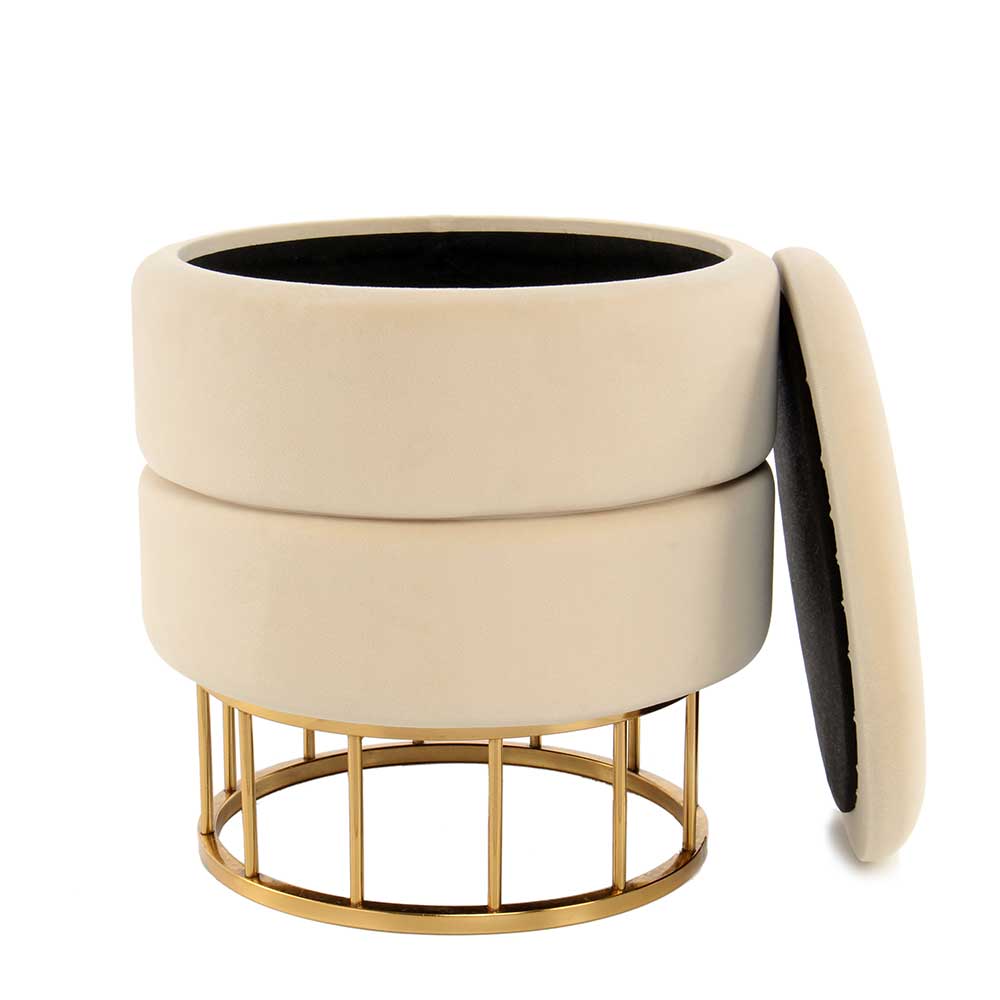 Runder Stauraum Hocker in Creme & Gold - Loeesa