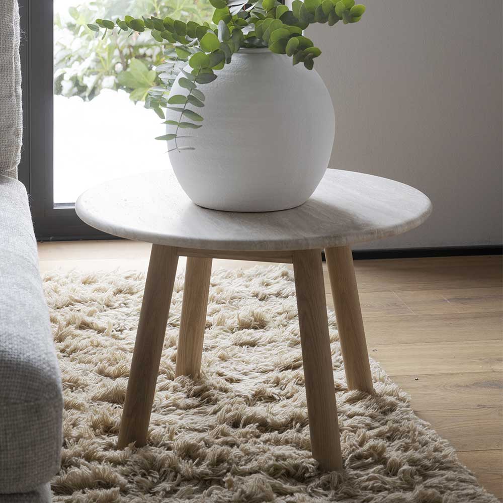 Runder Couchtisch mit Steinplatte Travertin Beige - Wroniko