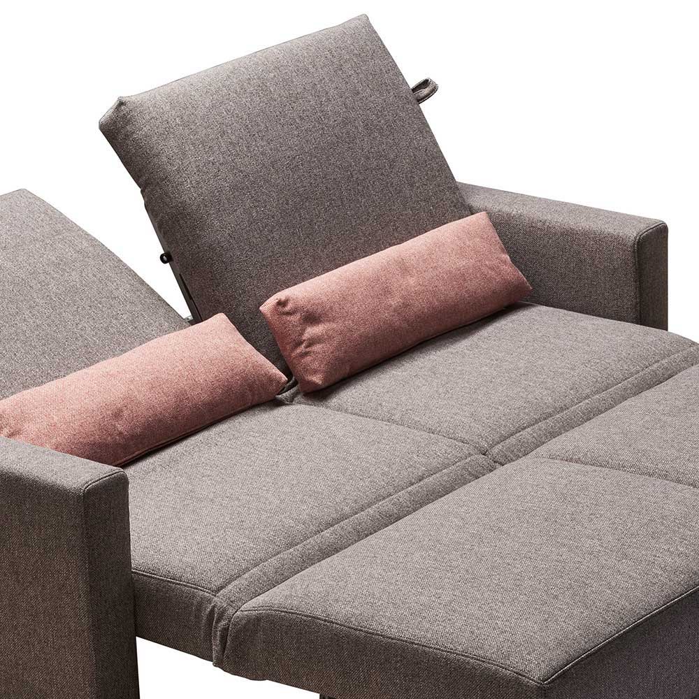 Klappcouch in Grau mit geteilter Rückenlehne Zentra & Kissen Rosa